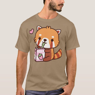 T-shirt Panda Rouge mignonne Aime Boire Lait Fraise