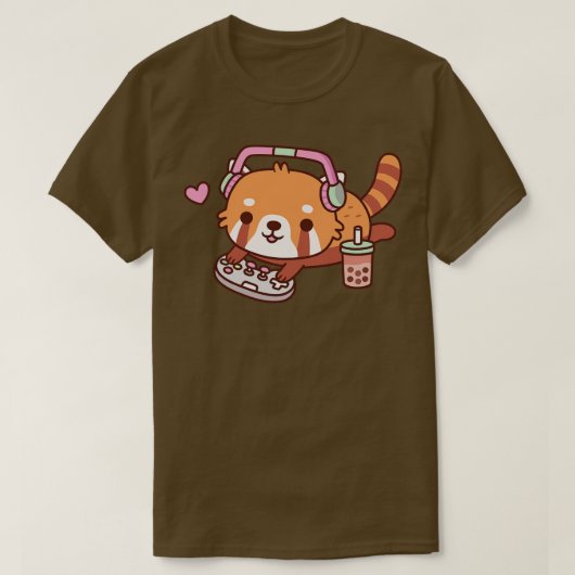 T-shirt Panda rouge mignonne g avec jeux vidéo (Design devant)