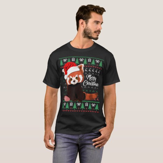 T-shirt Panda rouge Noël doux pull Joyeux Noël Pyjama (Devant entier)