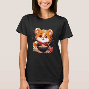 T-shirt Panda Rouge Otaku Mangez Des Nouilles Ramen Fleurs