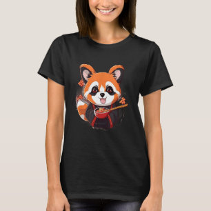 T-shirt Panda Rouge Otaku Mangez Des Nouilles Ramen Fleurs