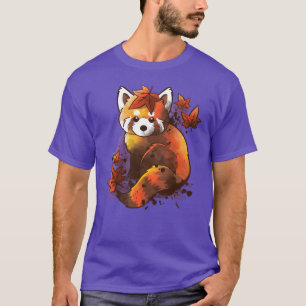T-shirt panda roux feuilles rouges cadeau rétro