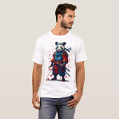 T-shirt Panda Samurai rouge et bleu (Devant entier)