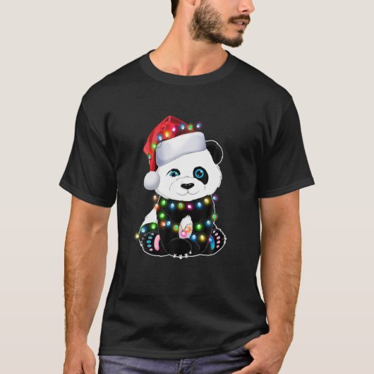 T-shirt Panda Santa Hat Lights Christmas Pajama Gifts For (Devant)