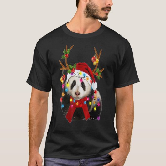 T-shirt Panda Superbe renne Panda Arbre de Noël Lumière (Devant)