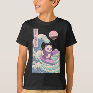 T-shirt Panda surfant sur une vague japonaise Japon 