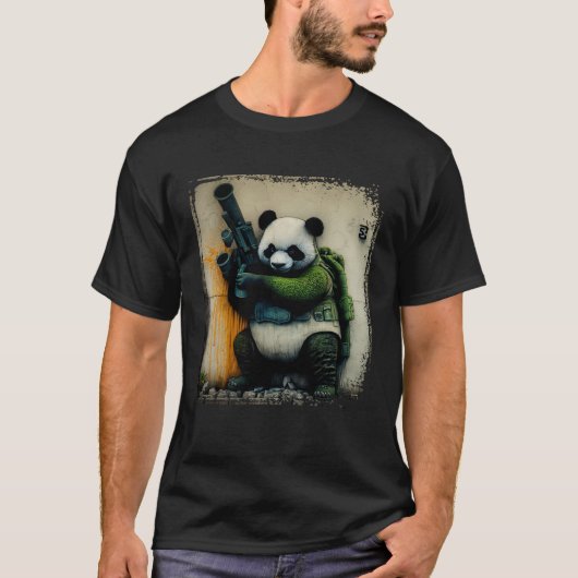 T-shirt Panda Warrior Holding Rocket Launcher Distressed W (Devant)