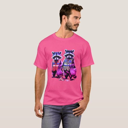 T-shirt Pandas d'ordures : Duo dynamique teinté néon (Devant entier)