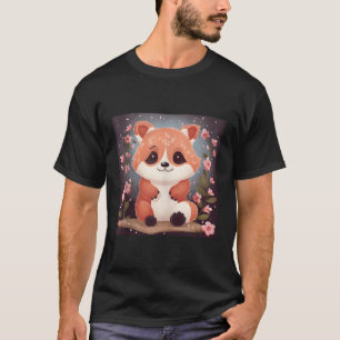 T-shirt Pandas Rouge Jouant Et Jolies Fleurs De Cerisiers