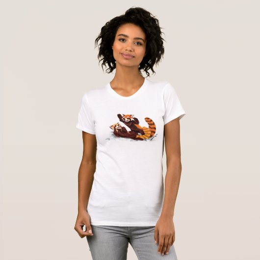 T-shirt Pandas rouges jouant dans la neige (Devant entier)
