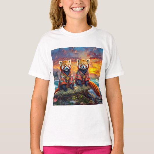 T-shirt Pandas Rouges Sur Le Rivage Design Par Rich AMeN G (Devant)