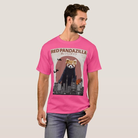 T-shirt Pandazilla Rouge Panda géant Parodie (Devant entier)