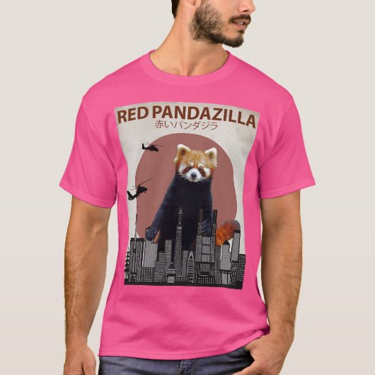 T-shirt Pandazilla Rouge Panda géant Parodie (Devant)