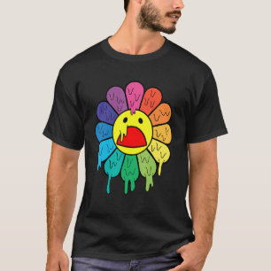 T-shirt Panique face arc-en-ciel Fleur Rétro