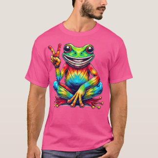 T-shirt Panneau de Paix Grenouille Hippie Cravate-Dye Femm