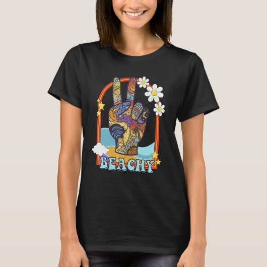 T-shirt Panneau de Paix Plage Ocean Main Super Retro Vi (Devant)
