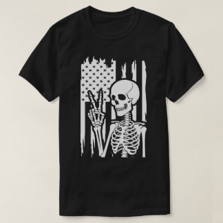 T-shirt Panneau de Paix Squelette avec Drapeau Américain D