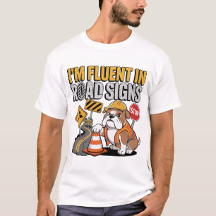 T-shirt Panneau de signalisation routier drôle de bulldog