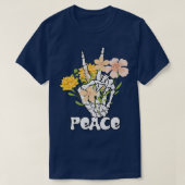 T-shirt Panneau Paix Fleurs Et Squelette Main Paix Retro B (Design devant)