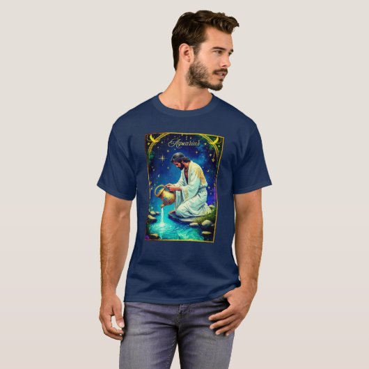 T-shirt Panneau Zodiac Aquarius sous ciel étoilé (Devant entier)