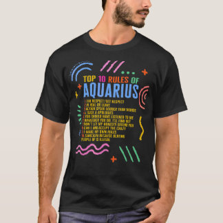 T-shirt Panneau Zodiac Top 10 Règles De L'Aquarius Tournes