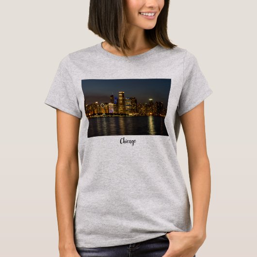 T-shirt Pano de Chicago Night Skyline (Devant)