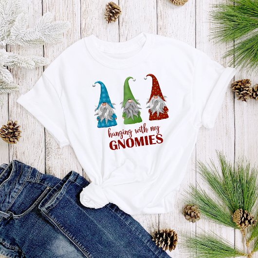 T-shirt Panser avec mes Gnomies Gnome Noël Femmes de Noël
