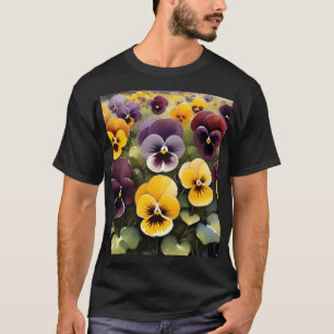 T-shirt Pansies jaunes et violets aquarelle
