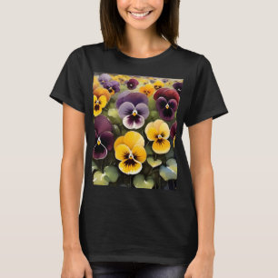 T-shirt Pansies jaunes et violets aquarelle