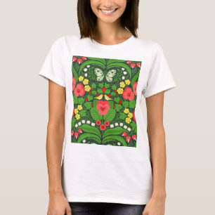 T-shirt Pansies rouges, oiseaux et papillons