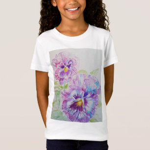 T-Shirt Pansy violet aquarelle florale art Girls T Shirt