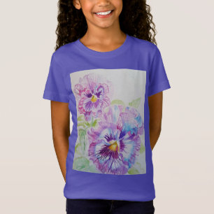 T-Shirt Pansy violet aquarelle florale art Girls T Shirt