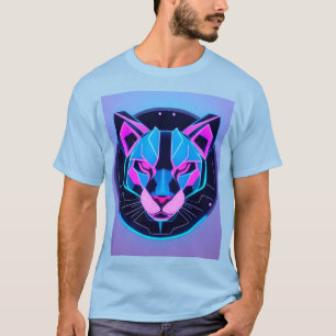 T-shirt Panthère néon futuriste au visage en art géométriq