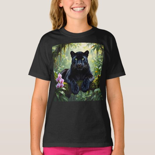 T-shirt Panthère noire dans la jungle (Devant)