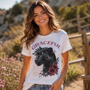 T-shirt Panthère noire florale Typographie élégante