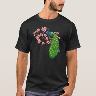 T-shirt Paon et fleurs Oiseaux mignons Animaux Graphique