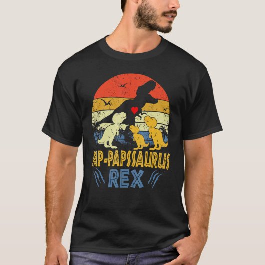 T-shirt Pap Paps Saurus Rex Dinosaur Pap Paps 3 Enfants Fa (Devant)