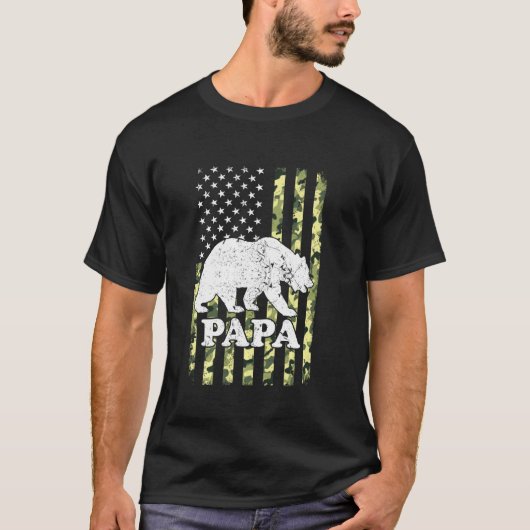 T-shirt Papa Bear Camping Randonnée Camouflage américain F (Devant)