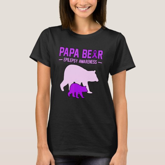 T-shirt Papa Bear Epilepsy Awareness Mois Purple Ribbon G (Devant)