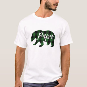 T-shirt Papa Bear Green Plaid Script