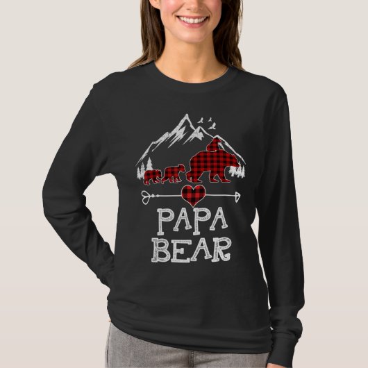 T-shirt Papa Bear Pyjama de Noël Buffle Rouge Plaid Desig (Devant)