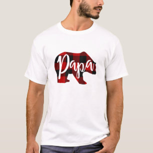 T-shirt Papa Bear Rustique Rouge Famille à carreaux de bis