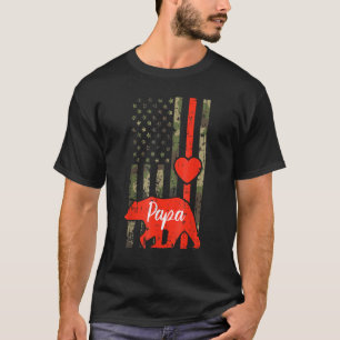 T-shirt Papa Bear Valentines Day Drapeau américain Famille