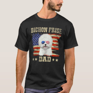 T-shirt Papa Bichon Frisé Merica Drapeau Américain Chien H