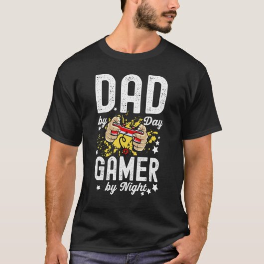 T-shirt Papa By Day Gamer By Night Funky Fête des pères Ca (Devant)