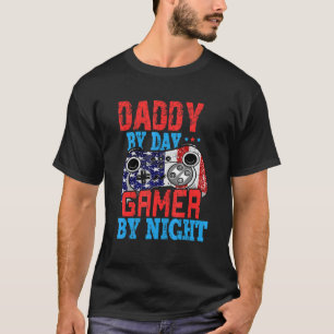 T-shirt Papa By Day Gamer By Night Gaming American Flag 1