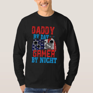 T-shirt Papa By Day Gamer By Night Gaming American Flag 1