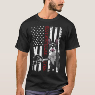 T-shirt Papa chien Boston Terrier Drapeau américain Chien