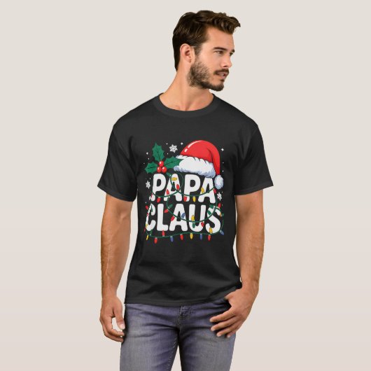 T-shirt Papa Claus Christmas Lights Santa Family Matching  (Devant entier)