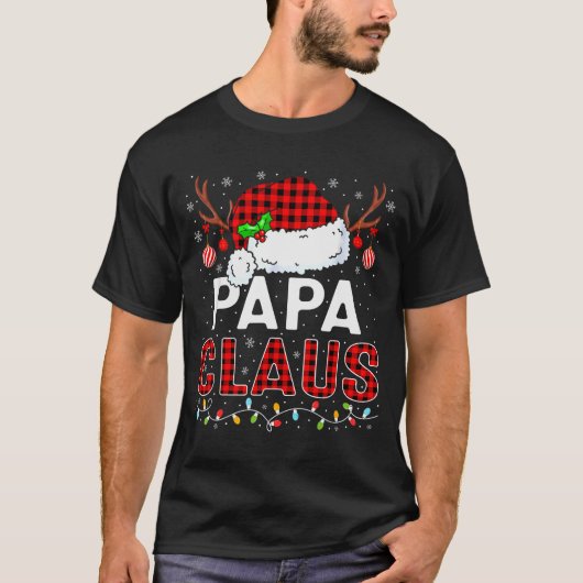 T-shirt Papa Claus Christmas Lights Santa Hat Pajama Famil (Devant)